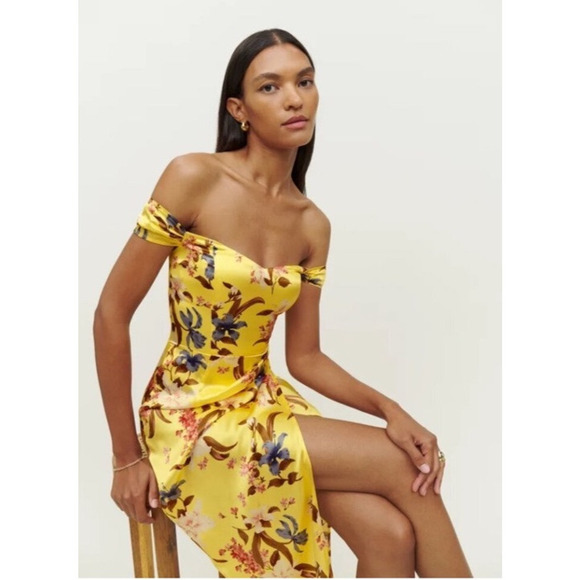 Reformation Genesis Floral Midi 100% Silk Dress Womens Size 0 NWT Spring Wedding - Picture 2 of 12